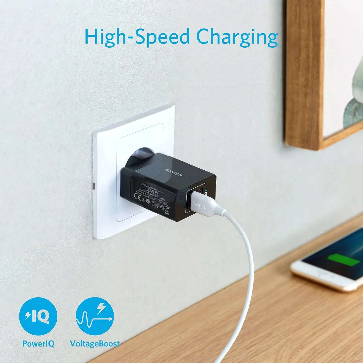 Anker 24W 2-Port USB Wall Charger And Micro USB 3ft Cable - Image 3