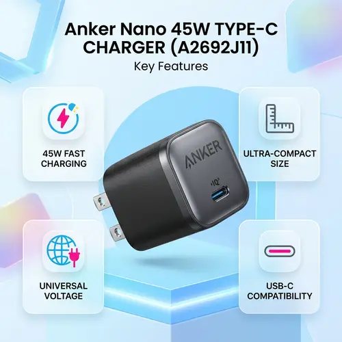 Anker Nano Charger, 45W Fast Charging, Compact and Foldable Plug 2-pin US - Image 8
