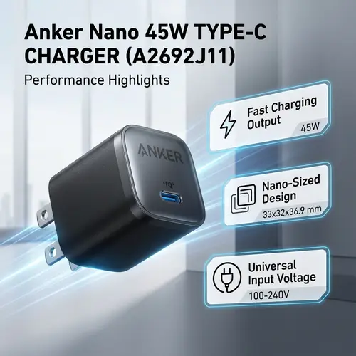Anker Nano Charger, 45W Fast Charging, Compact and Foldable Plug 2-pin US - Image 9
