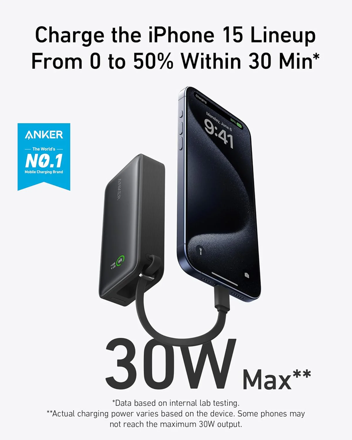 Anker Nano Power Bank, (10,000mah, 30w Built-In Usb-C Cable) - Image 3
